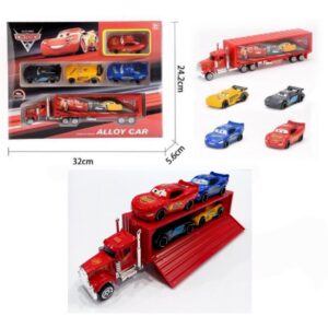diecast mcqueen truck with 4 cars transport carrier