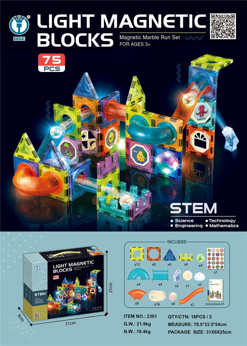 75pcs lightning magnetic blocks & balls set | 3d stem toy 75pcs lightning magnetic blocks & balls set | 3d stem toy